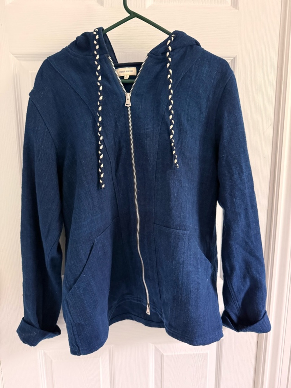 Umber and ochre indigo zip up jacket
